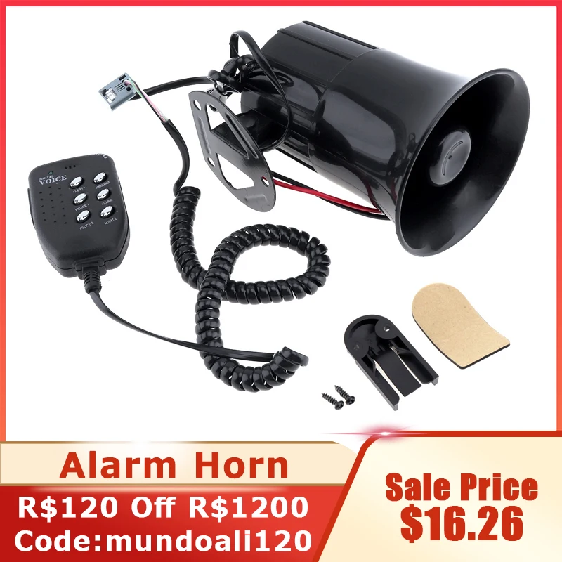 12V 100W Loud 6 Sounds 120-150dB Black Air Horn Siren Speaker for Auto Car Boat Megaphone with MIC Loud Speaker Siren