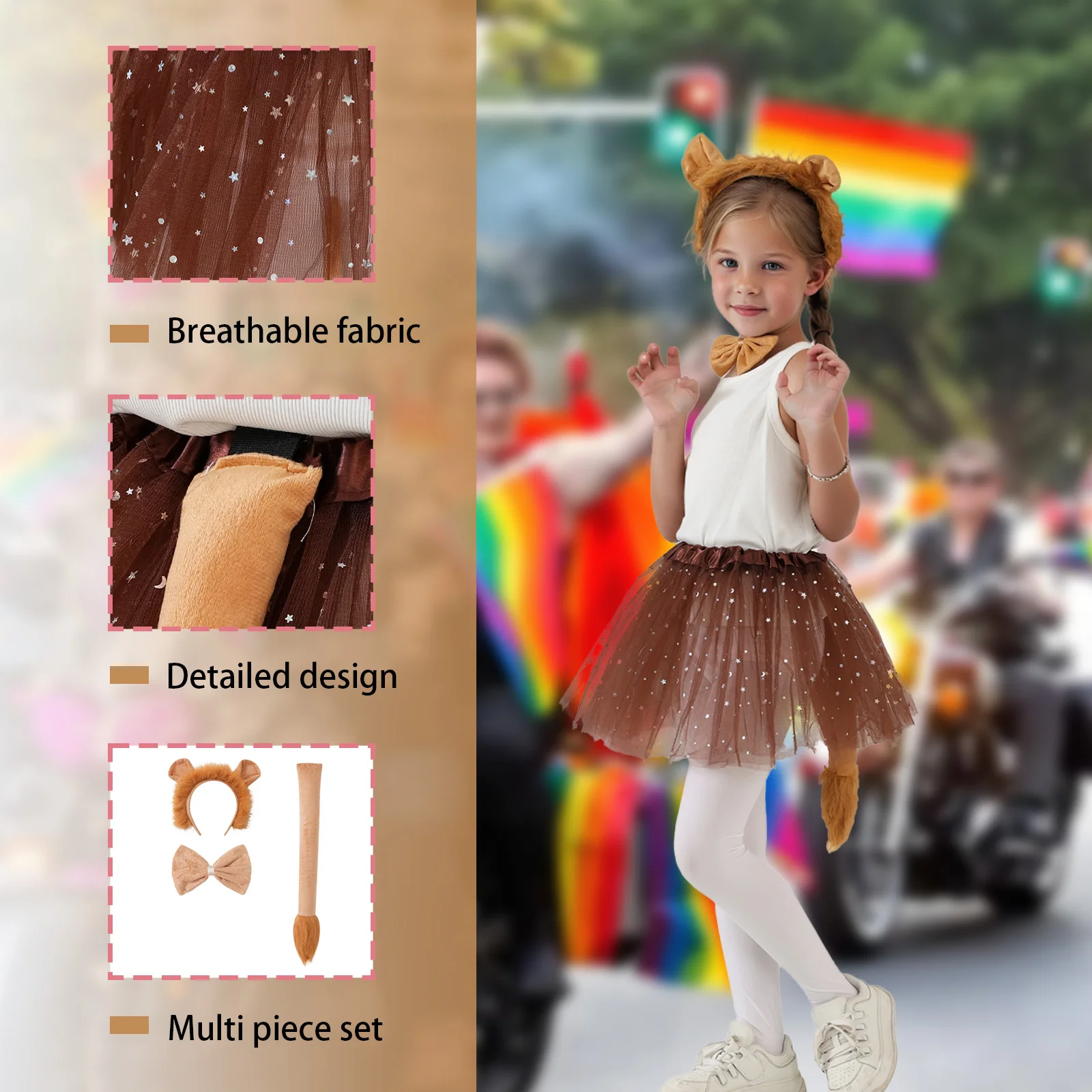 Children's Animal Costume, Headwear, Tie, Tail, Lion Tutu Skirt Set Halloween Carnival Party Cosplay Props Stage Performance