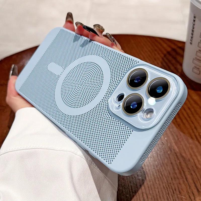 Heat Dissipation Mesh For Magsafe Magnetic Wireless Charging Case For iPhone 11 13 15 14 12 16 Pro Max Candy Breathable Cover - Image 2