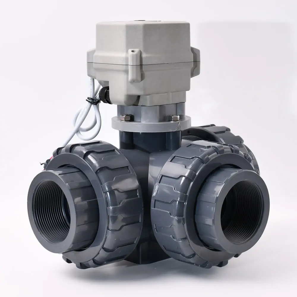 A150 ON/OFF Type 3 Way 1-1/2 '' DN40  Plastic Double Union  Electric Control Ball Valve Manual Override Flow Control Device