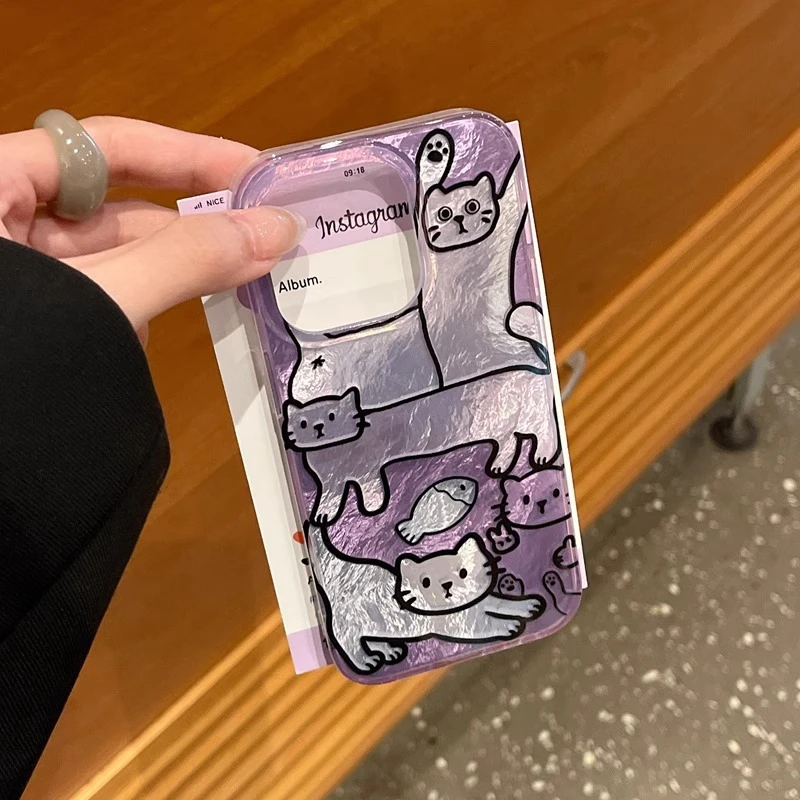 زوجين الكرتون مضحك القط خط قضية الهاتف لابل آيفون 16 15 14 13 برو ماكس 16e 11 12 7 8 زائد XR SE الفتيات Fundas غطاء