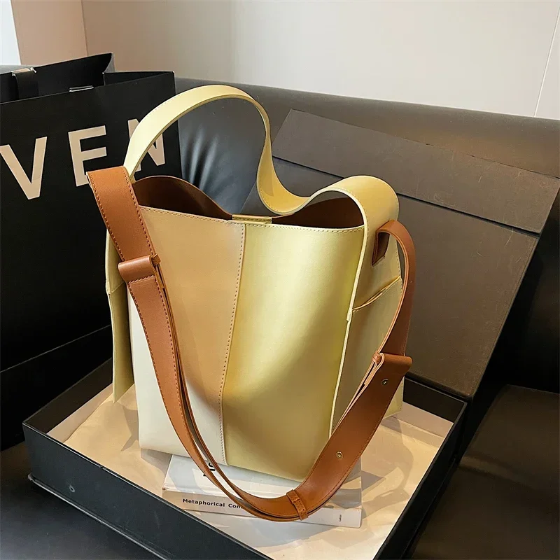 Retro Bucket Bag High Quality stylish cute Pu Leather Women Shoulder Handbag With Phone Bag Female Large Capacity Crossbody Tote