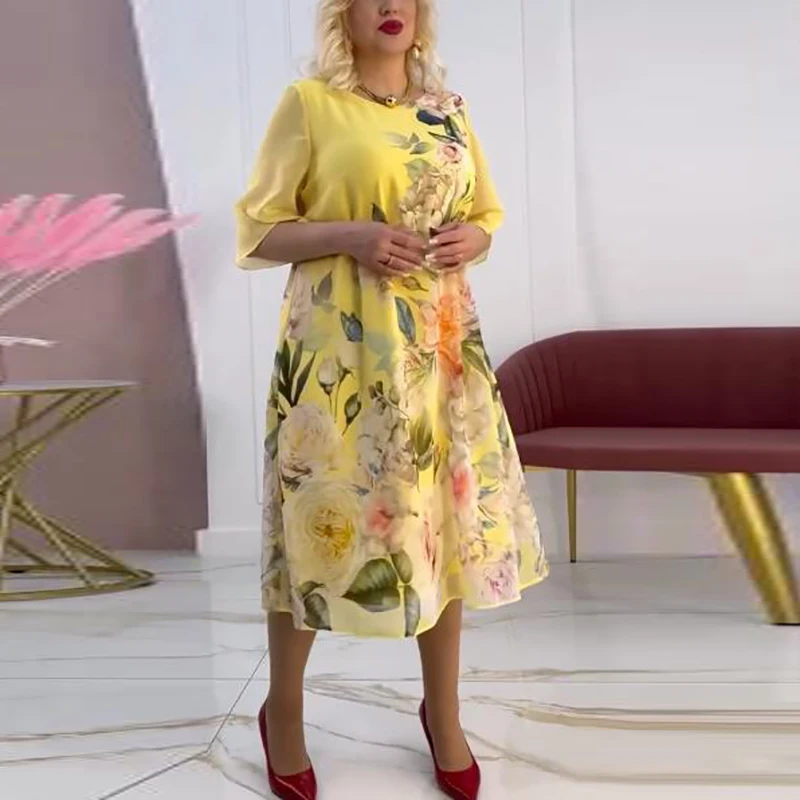 فساتين صيفية عصرية جديدة للنساء 2025 فستان عطلة الشاطئ مقاس كبير فستان نسائي غير رسمي مطبوع عليه زهور فستان حفلات فضفاض بوهو #2