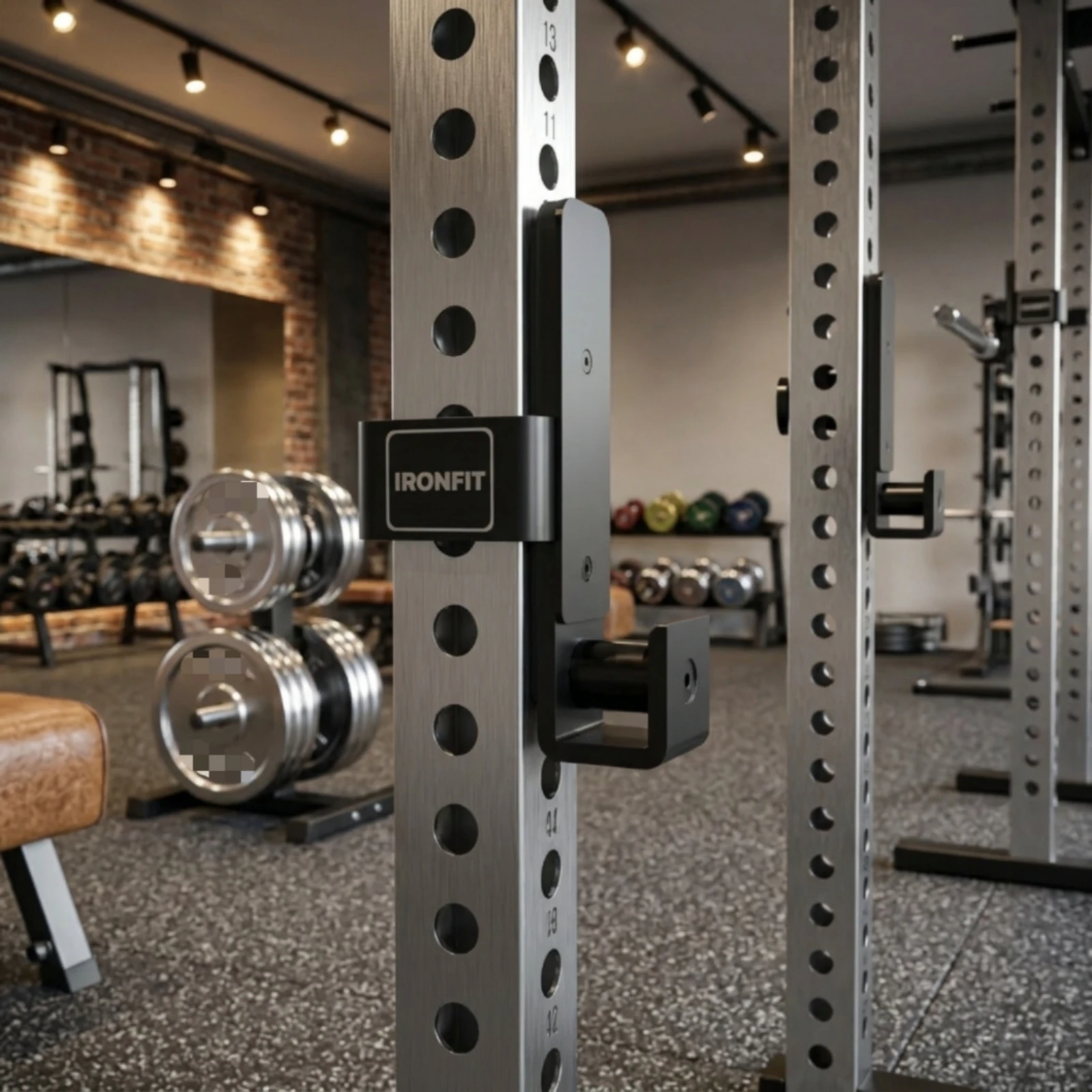 Barbell Rack Hooks Long-Wearing Squat Rack Hooks with Attractive Pin Attractive Position Marker Easy to Use Weightlifting