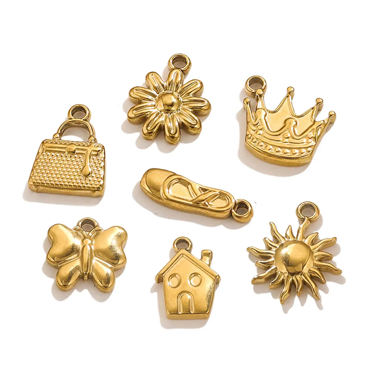 10pcs Stainless Steel Cute Small Charm Crown House Flower Gold-plated DIY Necklace Bracelet Jewelry Making Accessories Wholesale