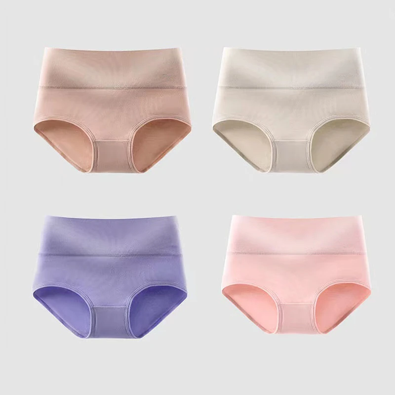 4Pcs High Waist Women Panties Breathable Cotton Slimming Underwear Plus Size Girls Briefs Sexy Ladies Underpants Female Lingerie