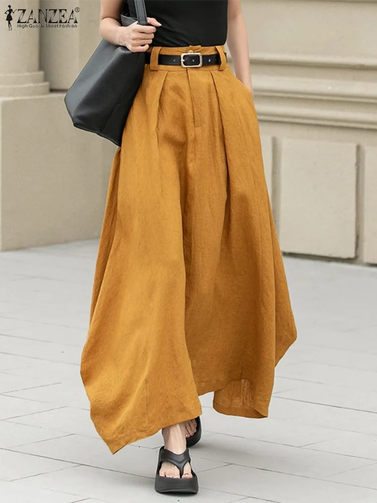 

ZANZEA 2024 Women High Waist Skirt Elegant Side Pocket Jupes Korean Fashion Long Overskirts Vintage Office Lady Zipper Faldas