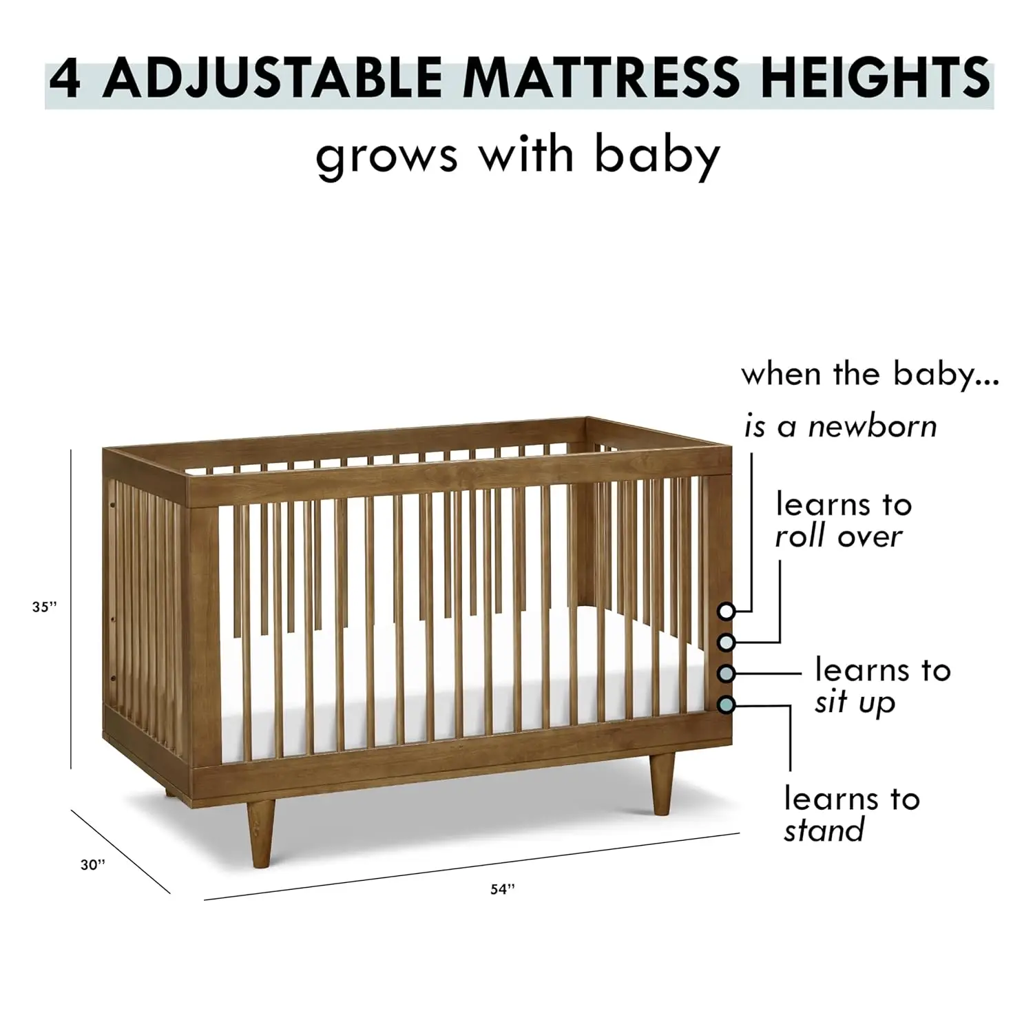 DaVinci Marley 3-in-1 Convertible Crib in Walnut Finish and Walnut Legs, Greenguard Gold Certified