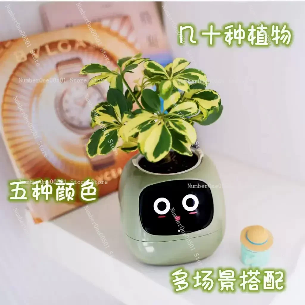 Intelligent Potted Ivy Desktop Green Plant Intelligent Cute Pet interaction Flower Pot Cartoon Expression Plant Emotions English