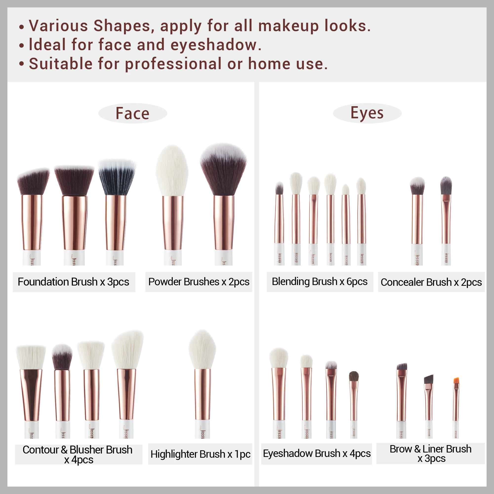 Jessup Professional Makeup Brushes Set, 6-25pcs Makeup Brush Natural Synthetic Foundation Powder Highlighter Pearl White T215