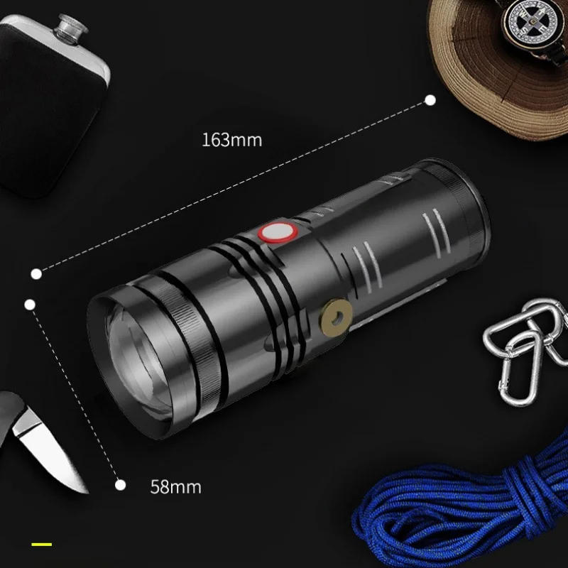

Bright Fishing Light 4 Light Source Variable Zoom Waterproof Night Flashlight Usb Rechargeable Drop Resistant For Night Fishing
