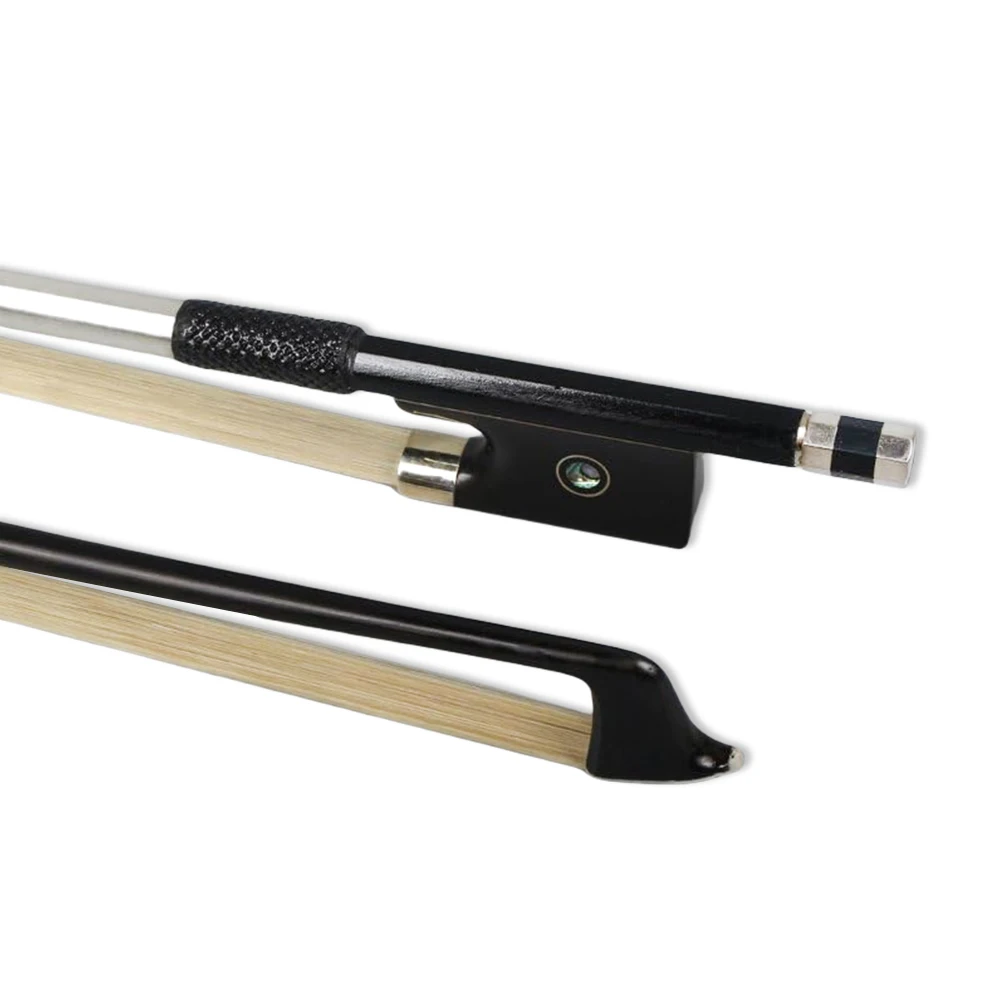 

New Violin Bow 4/4 Full Size Carbon FIber Ebony Frog Horse Hair Both Eyes Inlay Black Straight Balanced