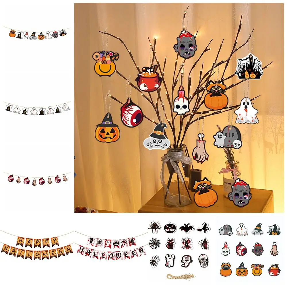 

Easy Use Ghost Halloween Flags Pumpkin Paper Haunted House Pull Flags Eyeball Print Ghost Garden Banner Haunted House