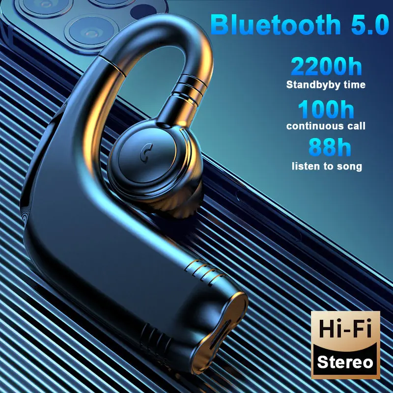 Single Ear-hook Long-standy capacity Headset Bluetooth 5.2 Wireless Headphone Business Sport music Earphone with Microphone