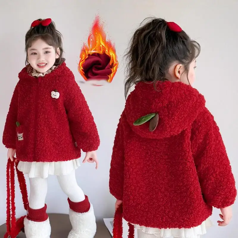 Stylish Children's Thick Warm Wool Sweater Coat Tops Girls' Velvet Winter Clothes New Cute Hoodie Baby Girls Girls' Girls, Kids