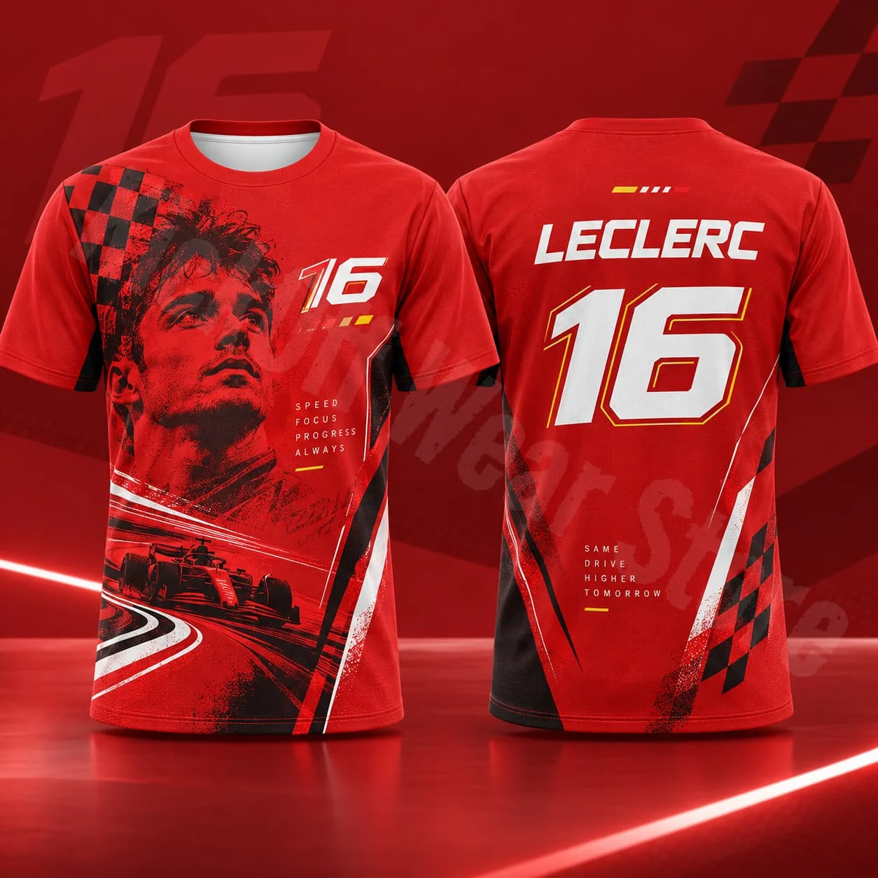 Leclerc 16 Herren-T-Shirt, Sommer-Rennsport-Grafik-T-Shirt, Speed-Style, lässige Streetwear, Motorsport-Fan-Shirt, Unisex, Herren, Damen, Geschenk – Detail 4