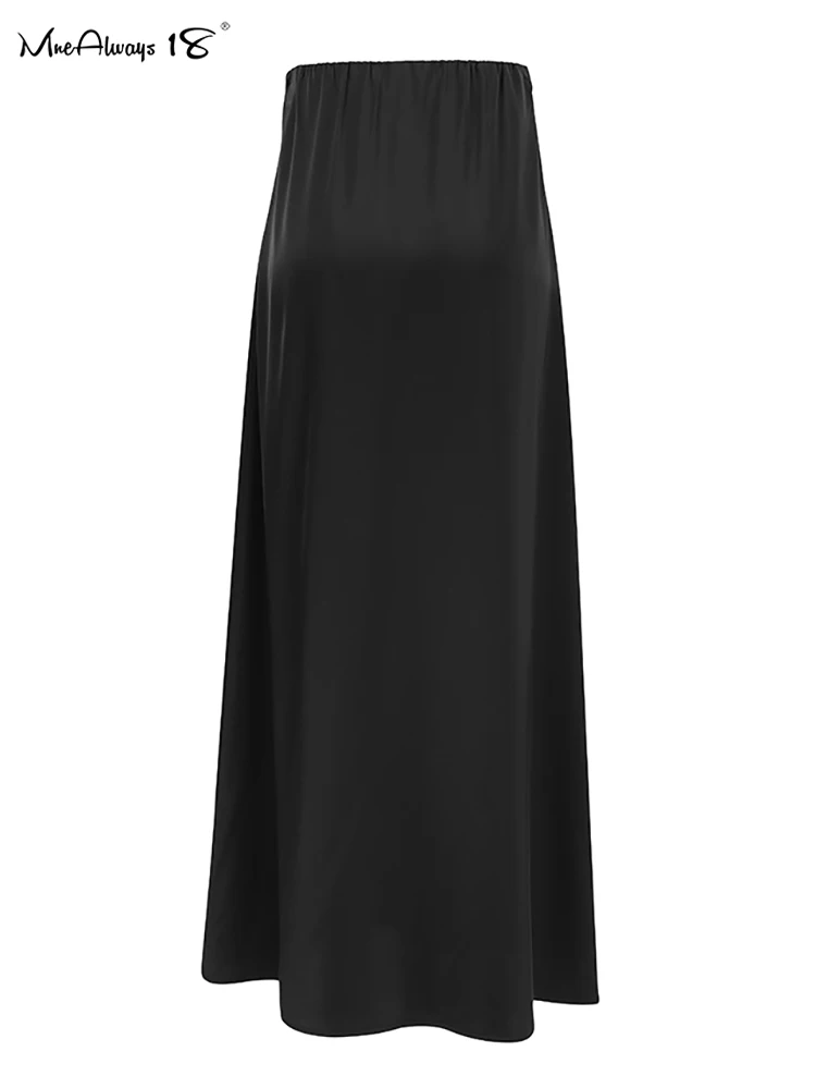 Mnealways18 Black Satin Floor-Length Skirts Women Summer 2024 High Waist Casual Long Skirts Office Ladies Flowing Midi Skirts