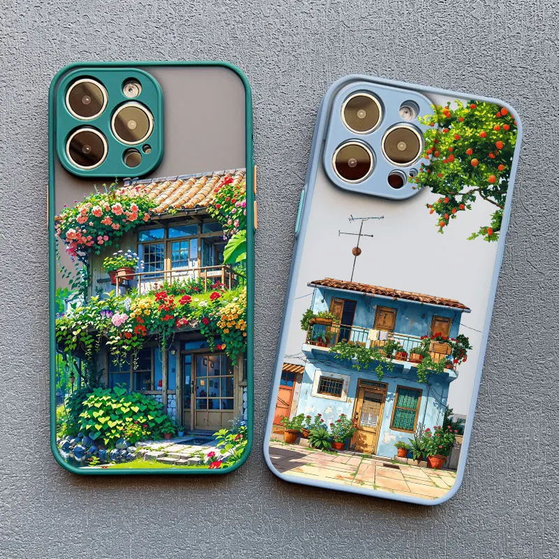 Vintage Garden House Phone Case For iPhone 17 11 13 12 Mini Pro Max 16 15 14 Plus Pro Max XR XS X Shockproof Back Cover Fundas