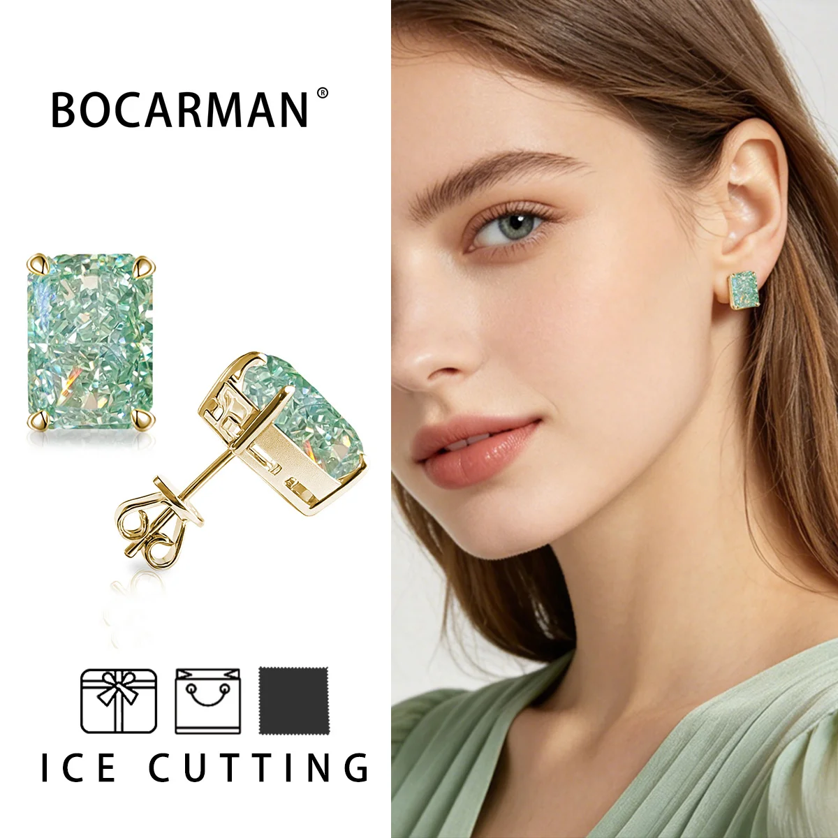 BOCARMAN S925 Silver Earrings Shimmering, minimalist, elegant ice-cut diamond earrings with high-carat diamonds free gifts box