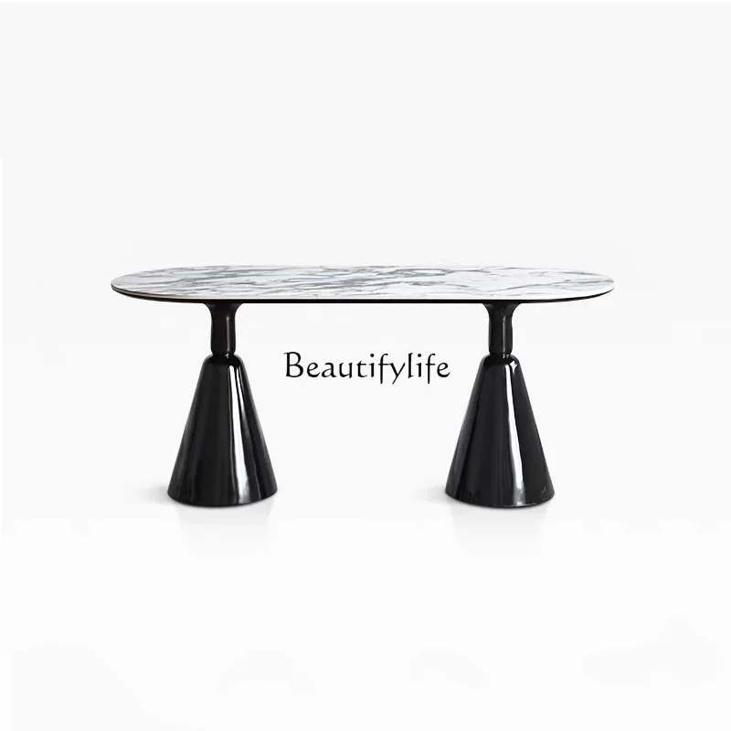 

FG17French marble dining table and chairs rock slab retro modern light luxury oval dining table household small apartment
