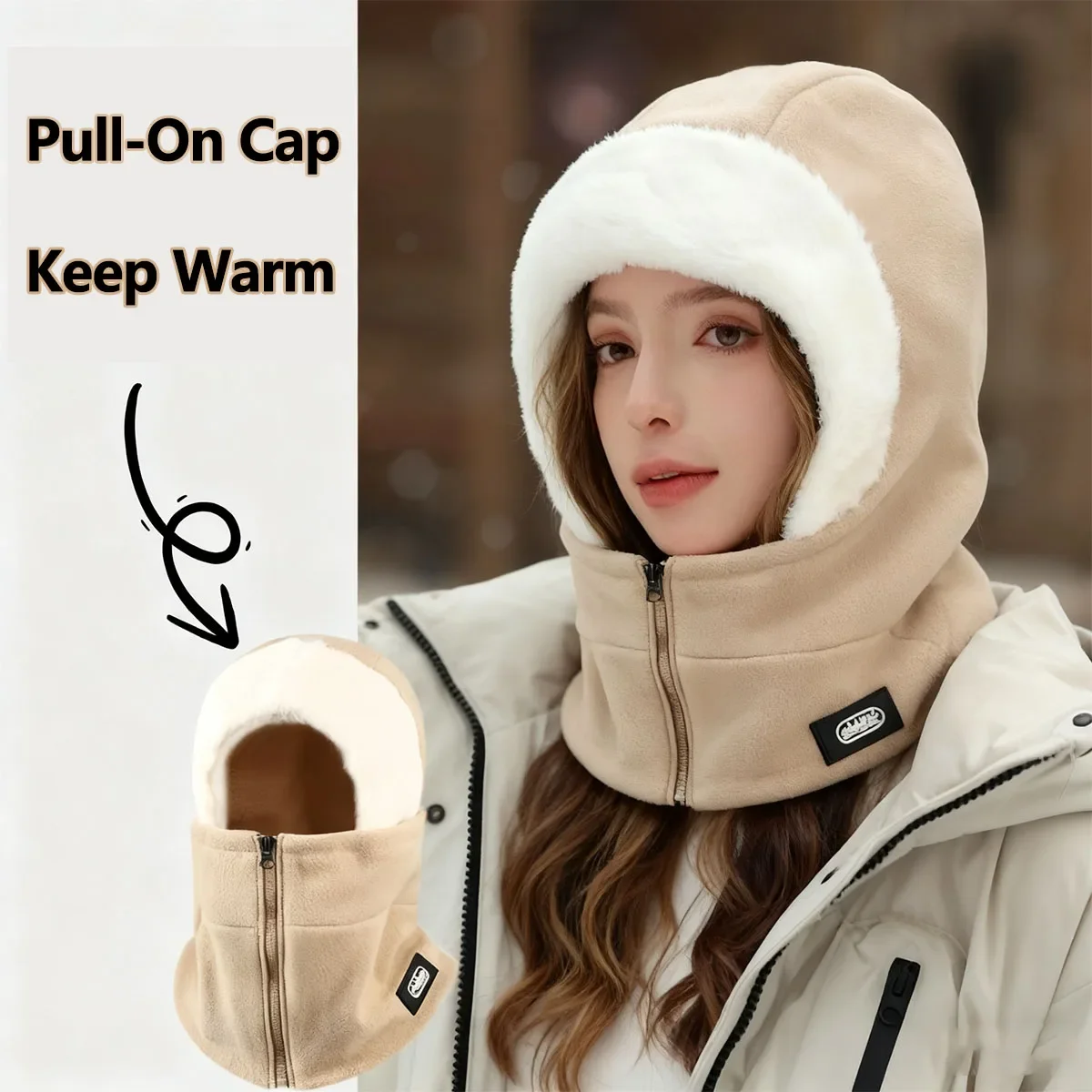 Winter Unisex Windproof Cycling Neck Gaiter With Zipper Design Integrated Cap Thermal Liner for Bike Riding Skiing Motocycle