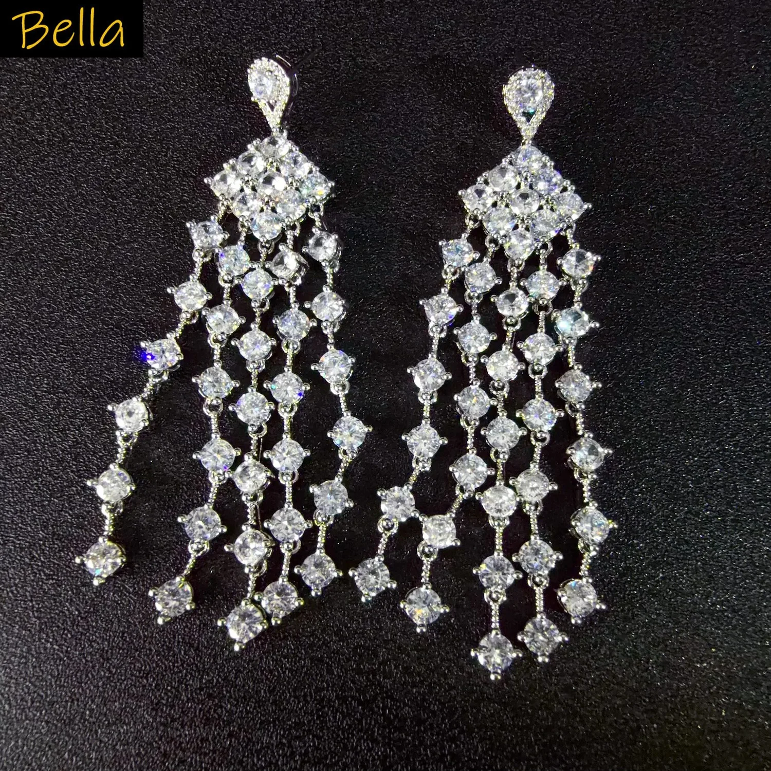 

Silver Gold Plated Cubic Zirconia Tassel Drop Earrings for Women Sparkling Jewelry Wedding Party Anniversary Gift Gala Event