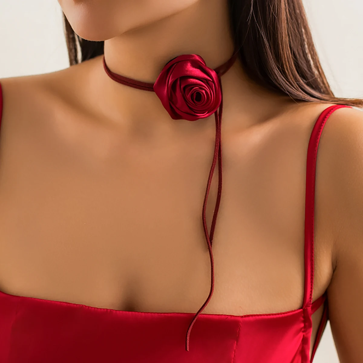 Salircon Gothic Satin Big Rose Flower Clavicle Necklace Fashion Korean Velvet Adjustable Rope Chain Choker Women's Neck Jewelry