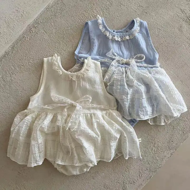 2026 Summer New Baby Girl Sleeveless Bodysuit Cute Sweet Princess Dress Infant Girls Thin Lace Jumpsuit Cotton Toddler Clothes
