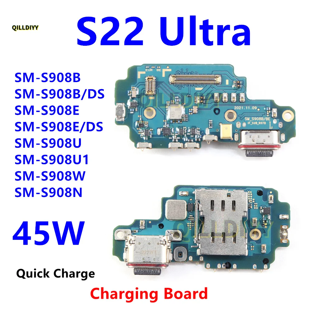 45W USB Charging Port Flex Cable For Samsung Galaxy S22 Ultra SM-S908B/DS S908E S908U S908N Charger Dock Connector Board Flex