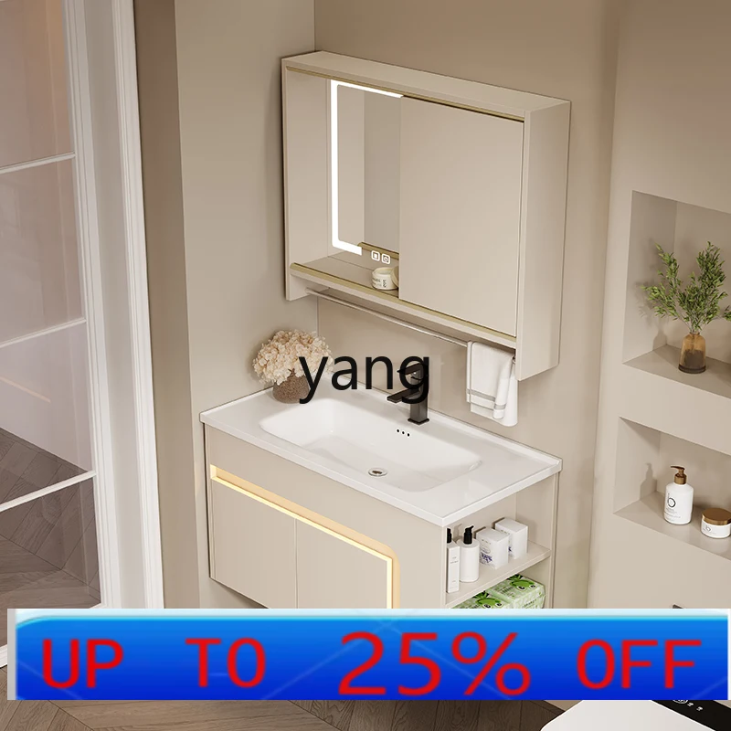LHH  honeycomb aluminum bathroom cabinet cream wind small apartment wash basin side storage cabinet