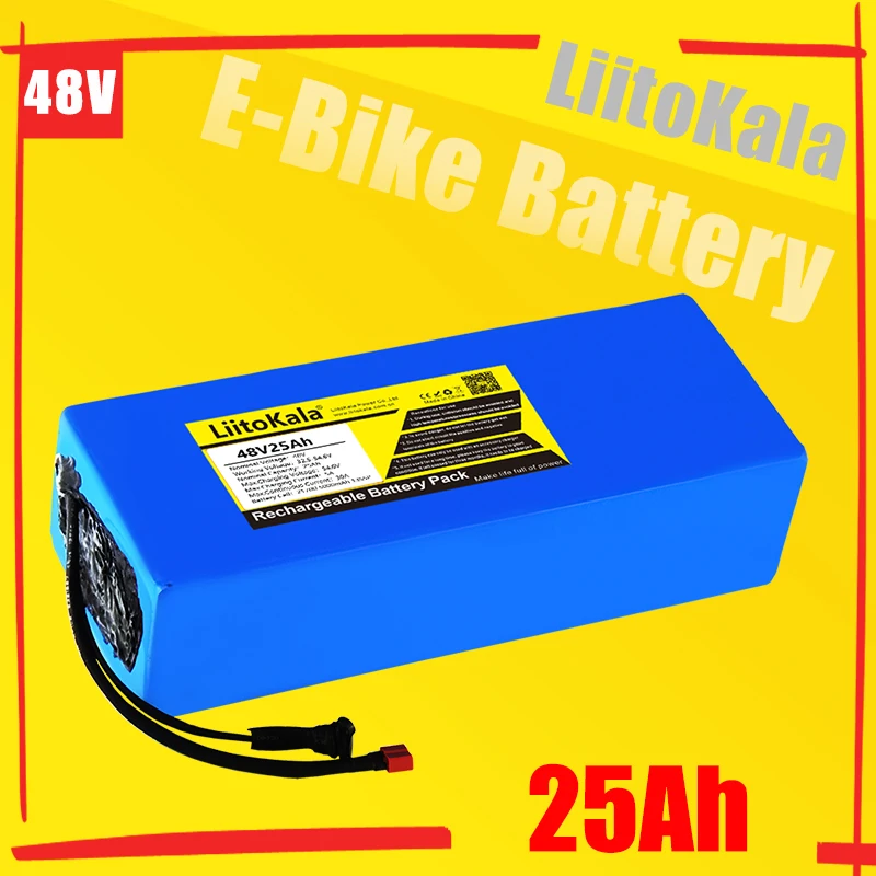 LiitoKala 48V 25ah 21700 5000mAh 13S5P Lithium Battery Pack 48V 25AH 1500W electric bicycle battery Built in 30A BMS T/XT90/XT60