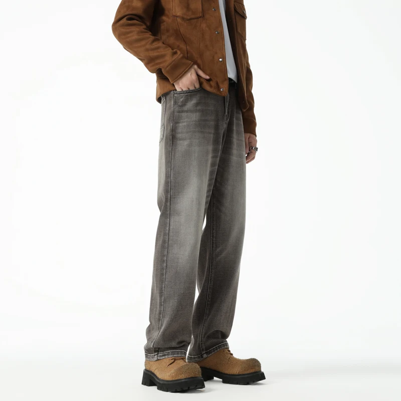 Pantalones vaqueros rectos para hombre, jeans sueltos simples, de alta gama, lavados, color caqui, a la moda, novedad de otoño, 2024