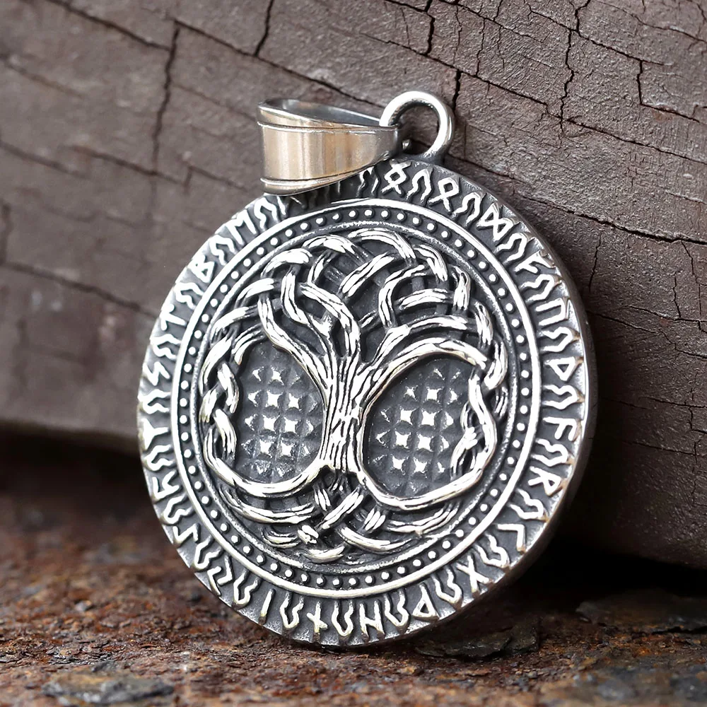 2024 Hip-Hop Trend Stainless Steel Retro Life Tree Disc Pendant Trend Men and Women  Necklace Clothing Accessories Gifts