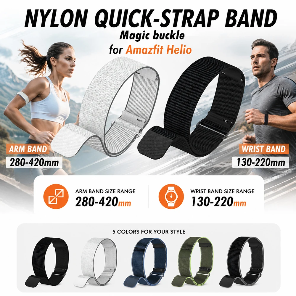 Magic Buckle Sportarmband für Amazfit Helio Nylon-Armband Weiches Leichtgewicht Verstellbares Ersatzzubehör für Helio
