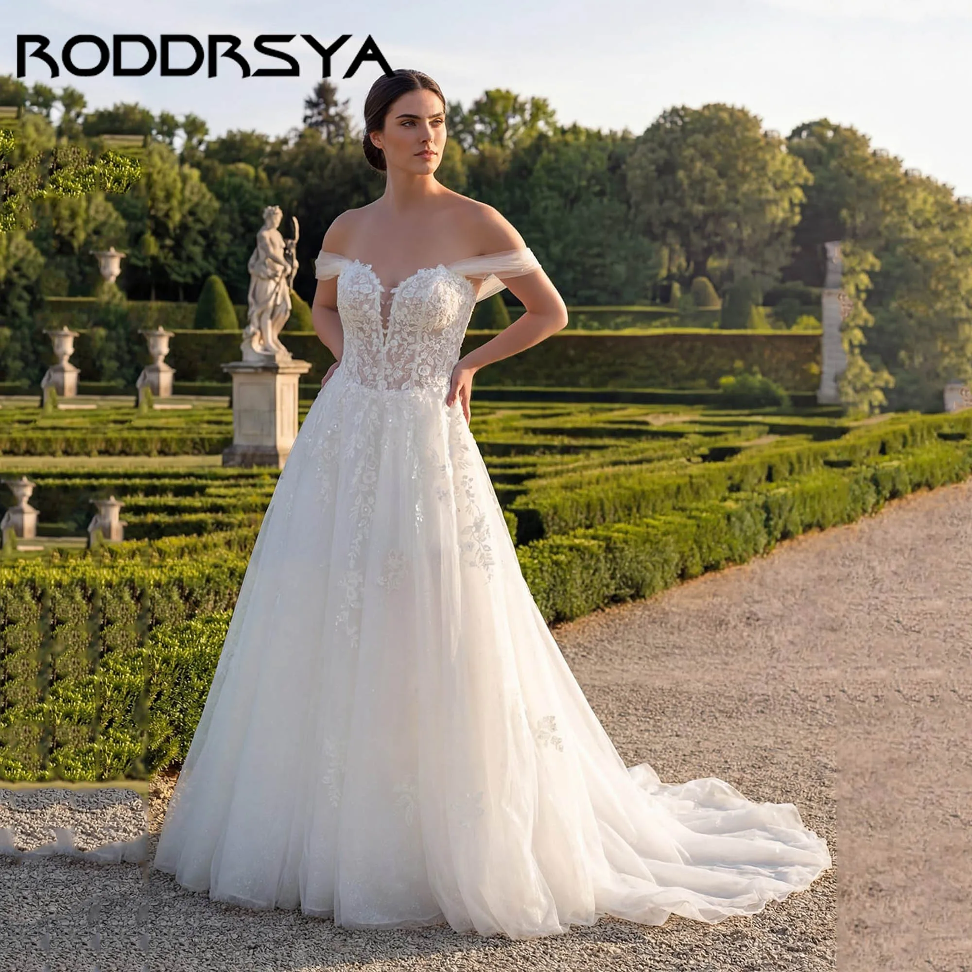 

RODDRSY Modern Off Shoulder Backless Wedding Dress 2026 A-line Tulle Appliques Bridal Gowns Sweetheart robe de mariée Customized