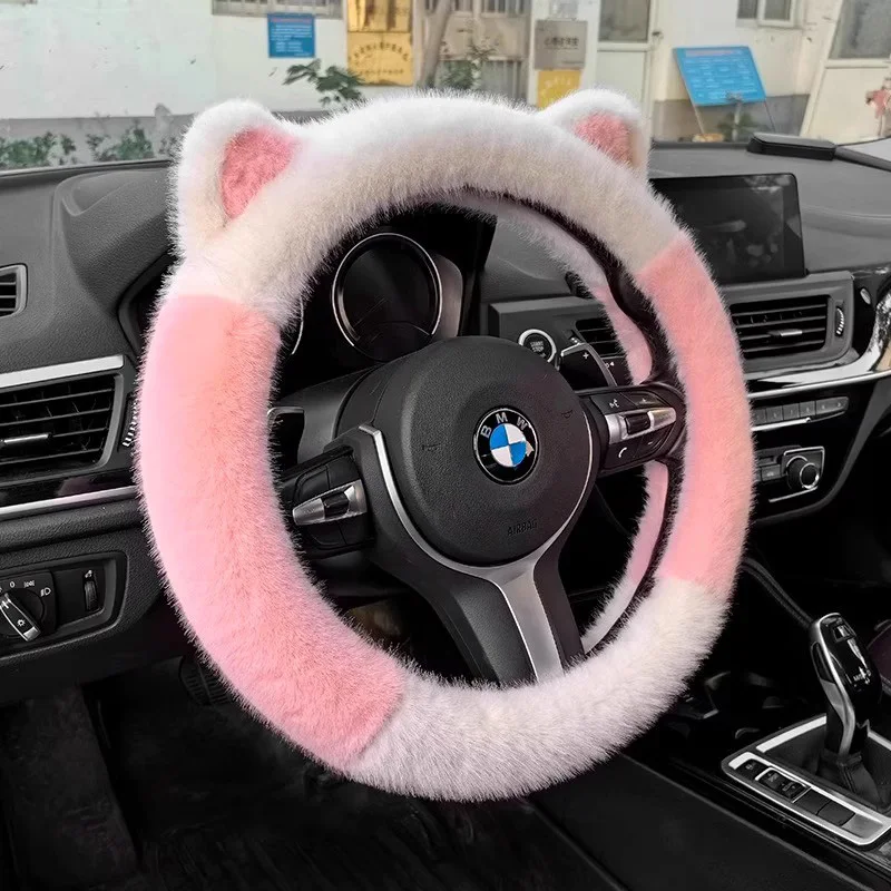 38cm Auto-Lenkradbezug mit Niedlichen Ohren, Rutschfest, Plüsch, Warm, Auto-Styling, Lenkradbezug, Innenzubehör, Mehrfarbig – Detail 11