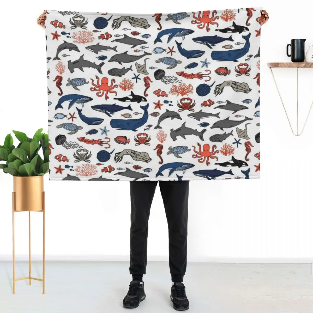 Ocean Animals by Andrea Lauren Throw Blanket Thins Beach Decorative Throw Hair Winter beds Extra Large Throw Blankets