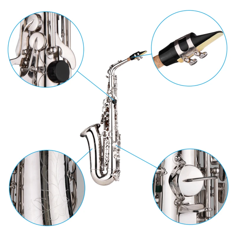 Saxophone Sax Eb Be Alto E Flat Brass Carved Pattern on Surface Plastic Mouthpiece Exquisite with Gloves Cleaning Cloth Brush