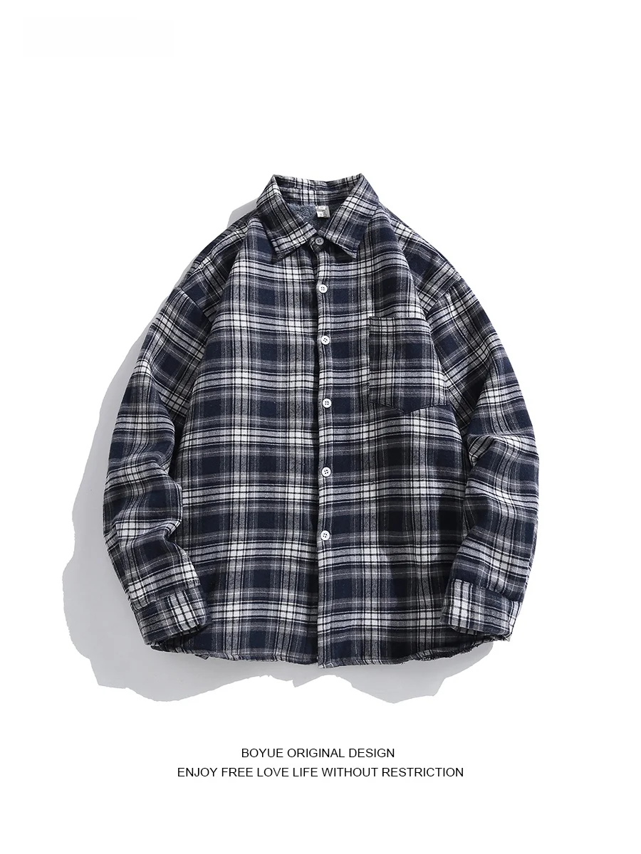 

Мужская фланелевая куртка Boyue в клетку оверсайз, теплая, модная, ретро, зимняя, молодежная, трендовая, длинная, на пуговицах, верхняя одежда