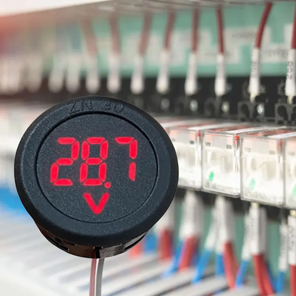 Compact Circular Two Wire Voltmeter Digital Voltage Meter with Red Blue Green LED Display for Easy Voltage Reading