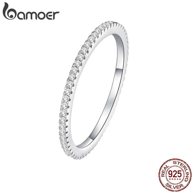 BAMOER White Gold Plated Solid 925 Sterling Silver CZ Simulated Diamond Stackable Ring Eternity Bands for Women