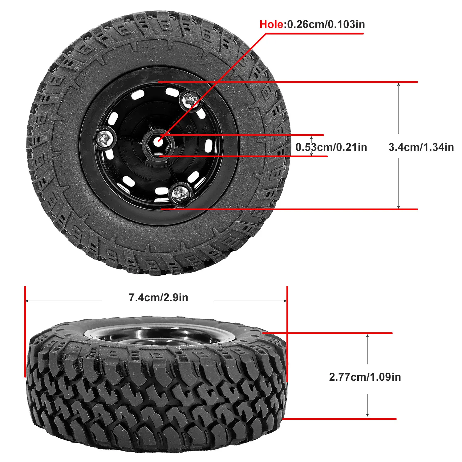 4 STKS MN99S Originele Banden, Compatibel voor MN78/82/90/98/99/168, WPL C24/B36, JJRC Q60/Q75, Fayee FY004, 5mm hex Hub RC Auto Wiel