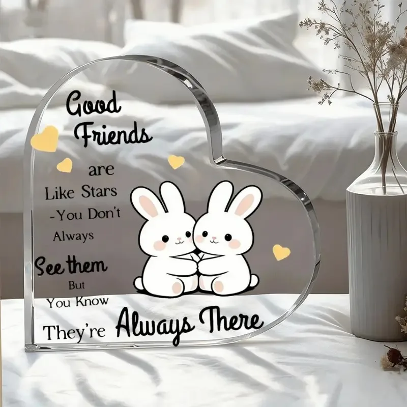 Acrylic Heart Shelf Decor 4x4 Inch, 2D Star Friend Keepsake, Desk Ornament for Housewarming Birthday Friendship Gift
