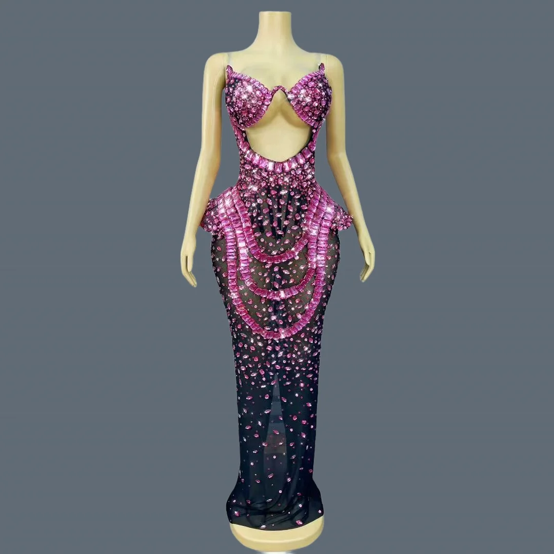 

Sparkly Crystals Long Dress Elegant Women Prom Off shoulder Evening Gown Glamorous Star Gala Prom Red Carpet Dress Meihongguan