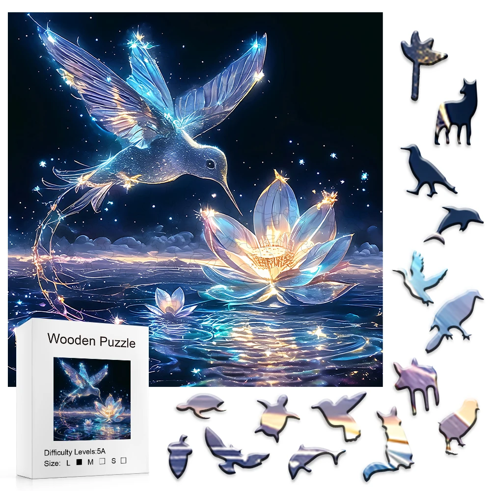 

«Яркий колибри» Деревянный пазл премиум-класса | Необычные кусочки в форме животных • Тренажер для подключения мозга • Элегантная подарочная коробка • U