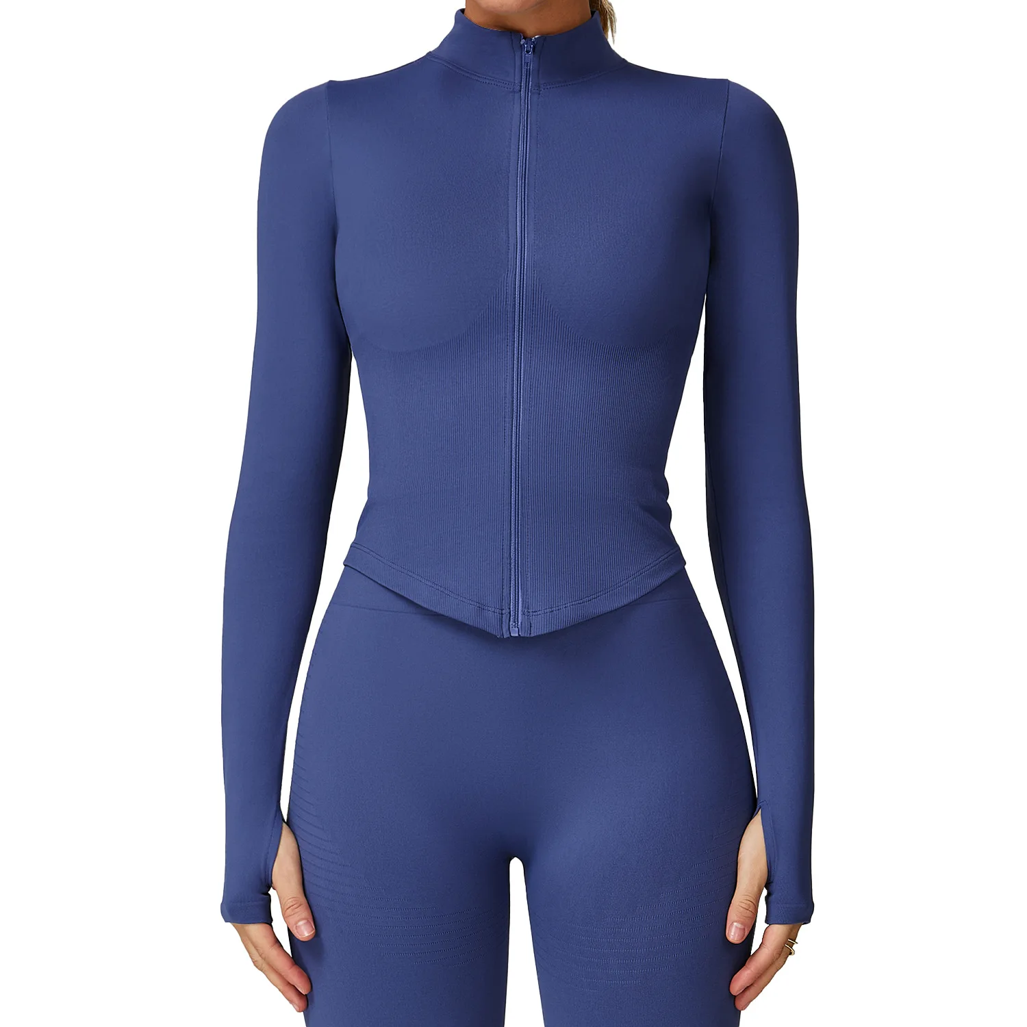

Maxdutti European And American Stand Up Collar Zipper Long Sleeved Yoga Jacket Women's Tight Fitting Quick Drying Yoga Suit