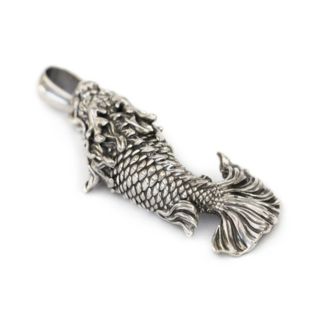 925 Sterling Silver Fish turned Dragon Pendant Meaning Enhance & Success Charms Jewelry TA479