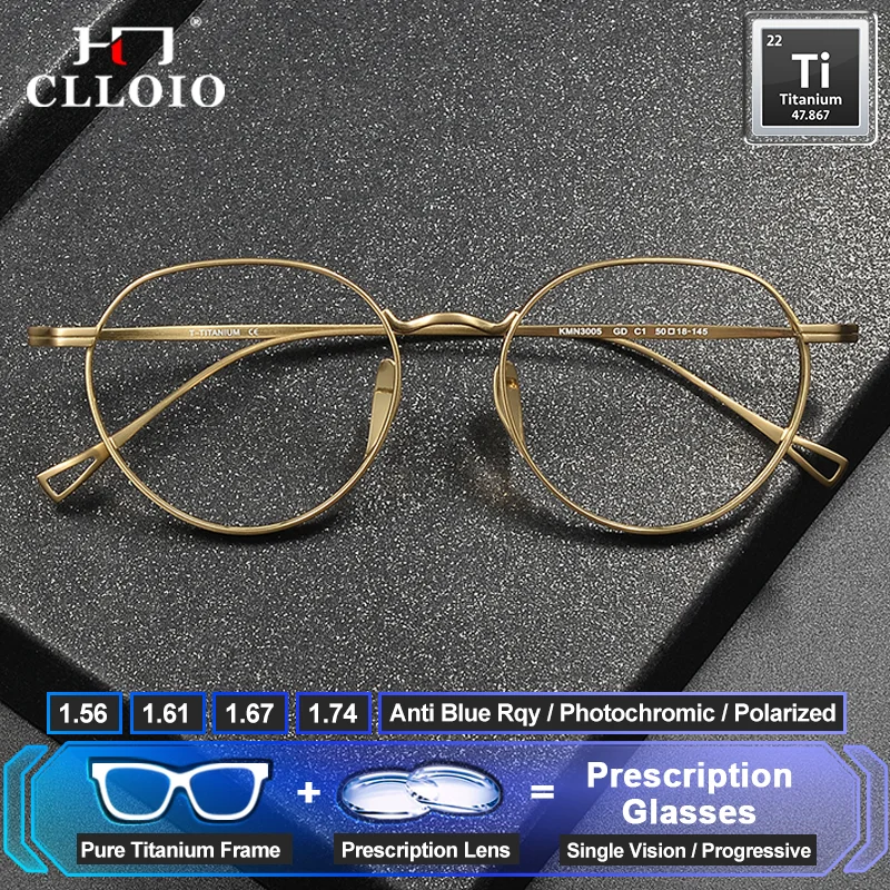 

CLLOIO Ultralight Pure Titanium Myopia Computer Prescription Glasses Men Women fRetro Blue Light Blocking Progressive Eyeglasses