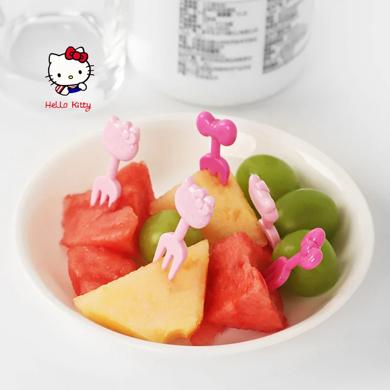 8Pcs/Set Sanrio Cartoon Fruit Fork Pink Kawaii Hello Kitty Mini Afternoon Tea Exquisite Fruit Sign Children Cake Snack Fork Toy