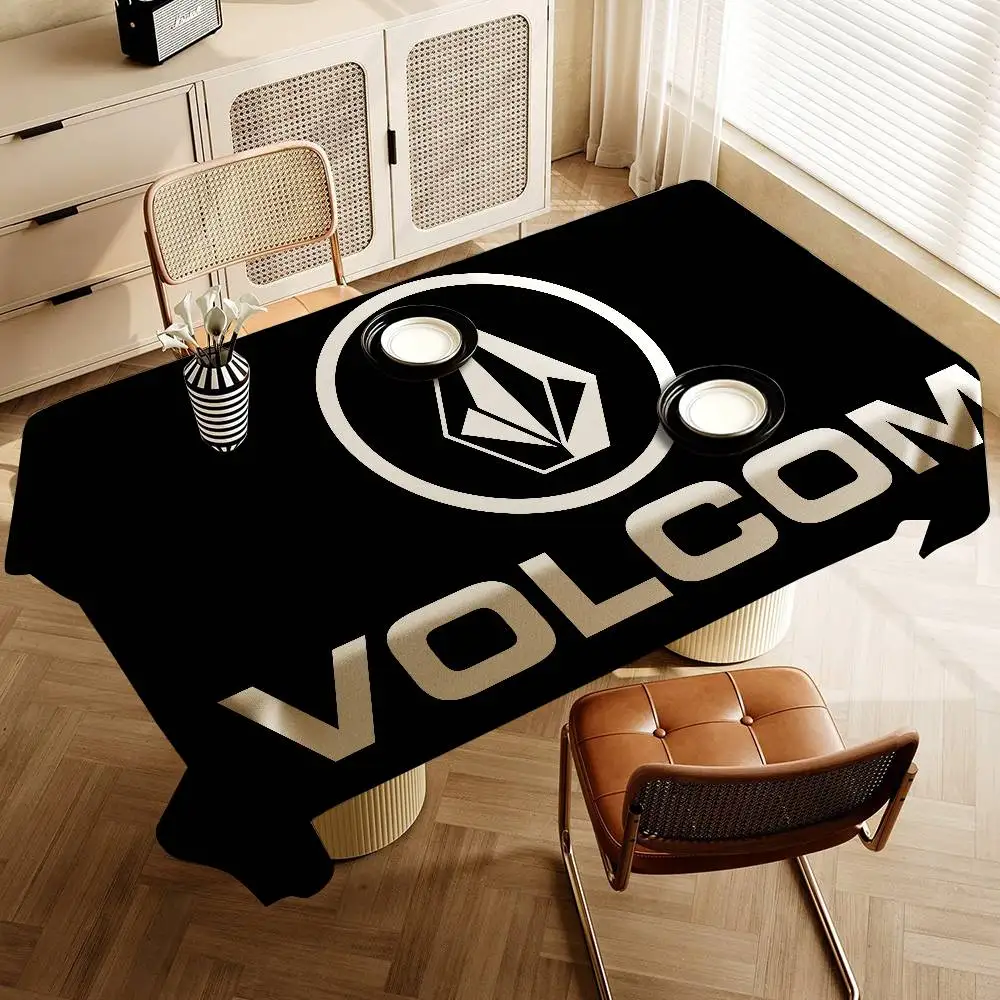 Logo V-Volcom Polyester Waterproof Tablecloth Bedside Table Dustproof Decorative Cloth Living Room Coffee Tablecloth